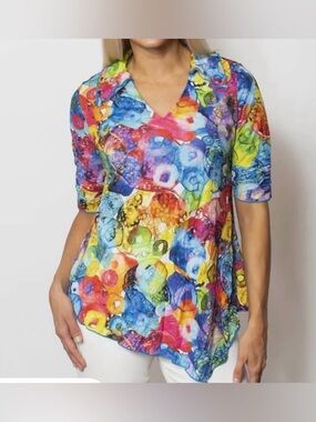 Sno Skins Printed Crinkle Johnny Collar Top In Geode Size Large